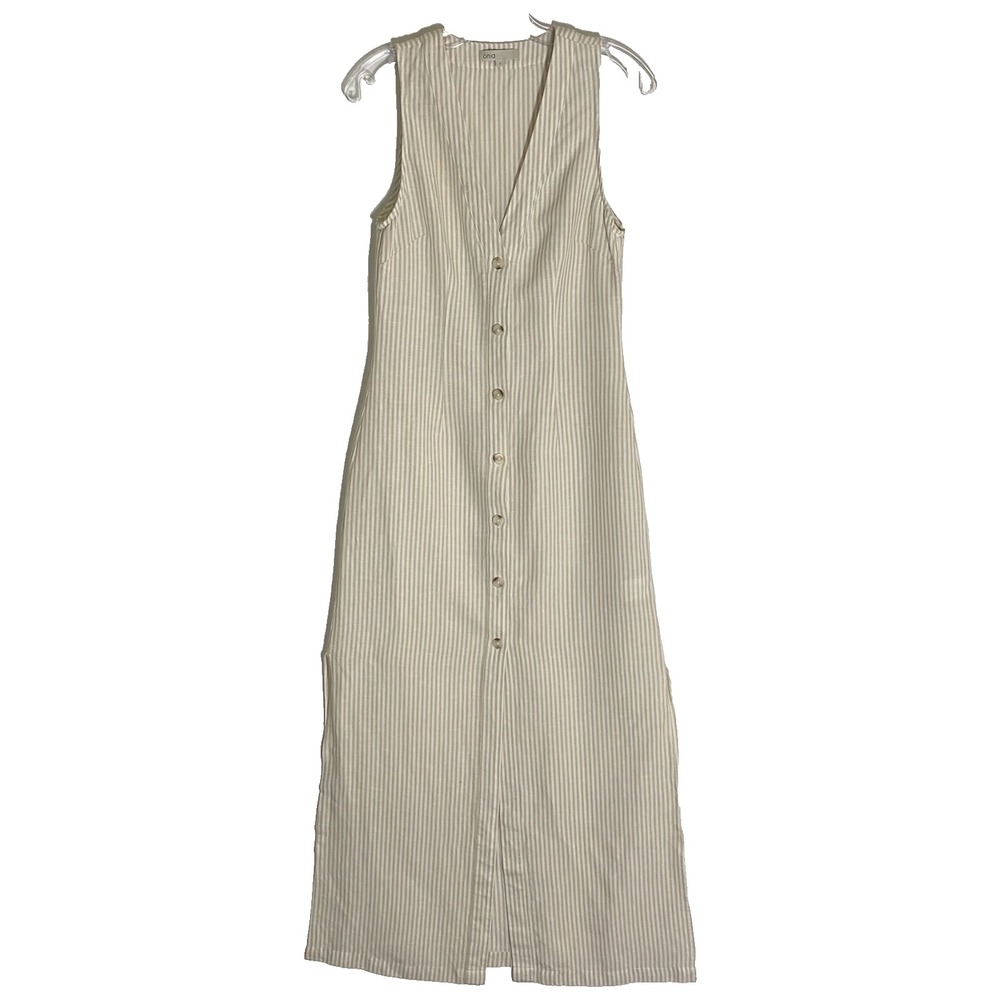 Onia Air Maxi Dress Womens Small Tan White Stripe Linen Quiet Luxury Lagenlook S